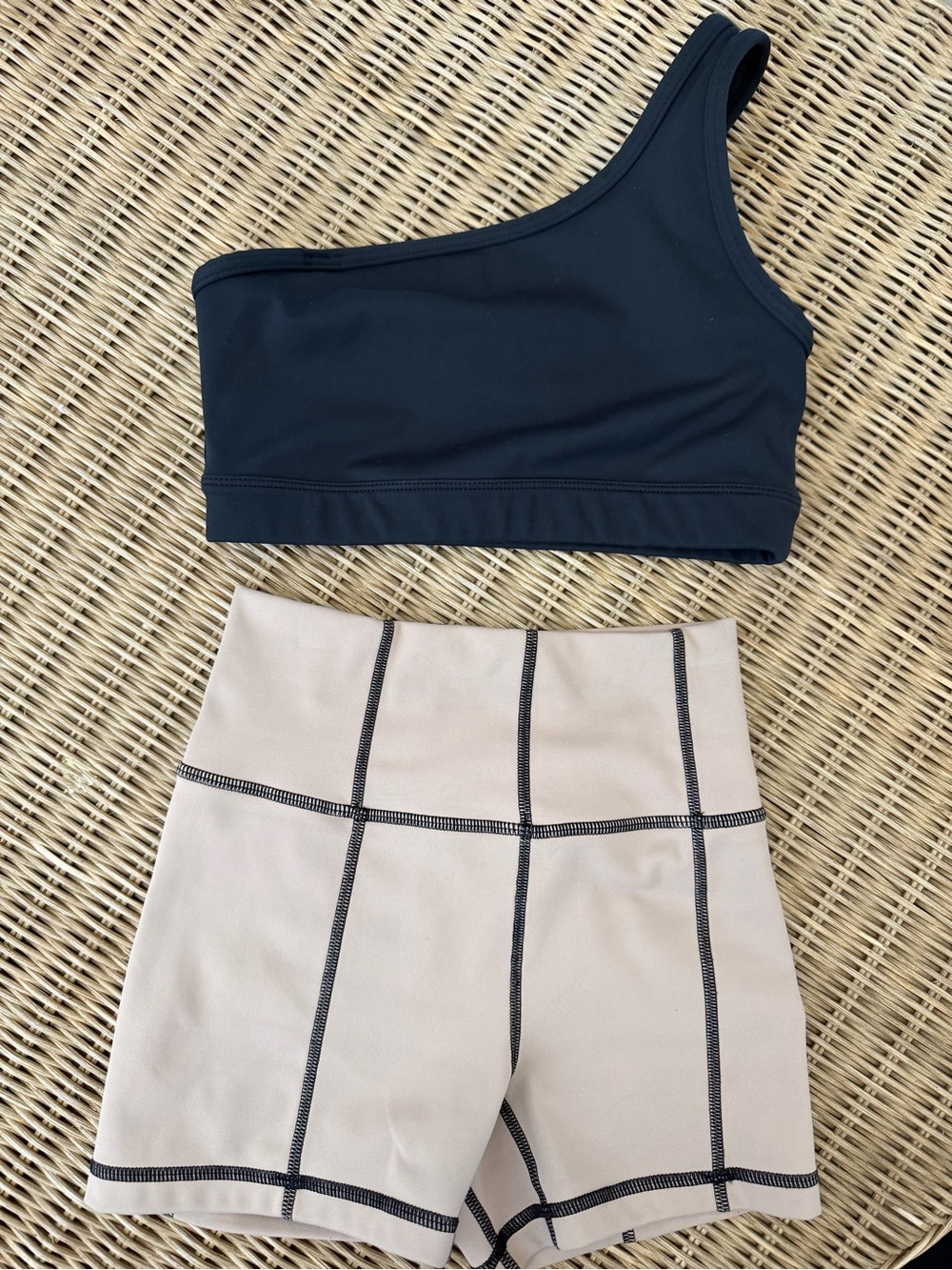 JO+JAX Black One-Shoulder Crop Top AXS & Tan High-Waist Shorts YL